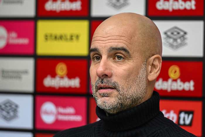 Manchester City manager Pep Guardiola pictured after his team's 1-0 win at Bournemouth in February 2024